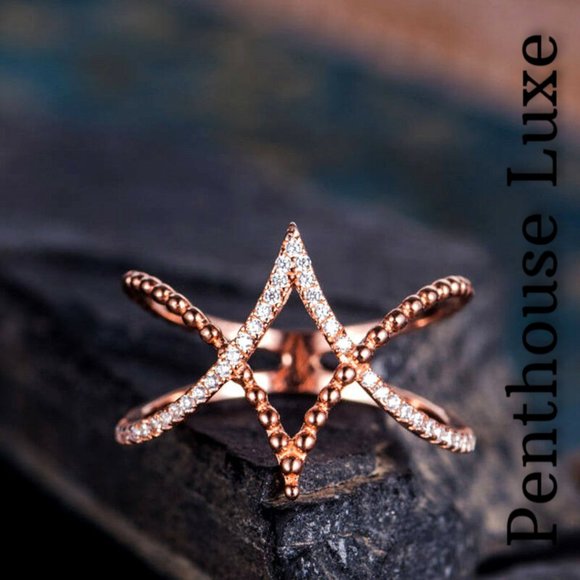 Penthouse Luxe Jewelry - Rose Gold Double V Criss Cross Ring